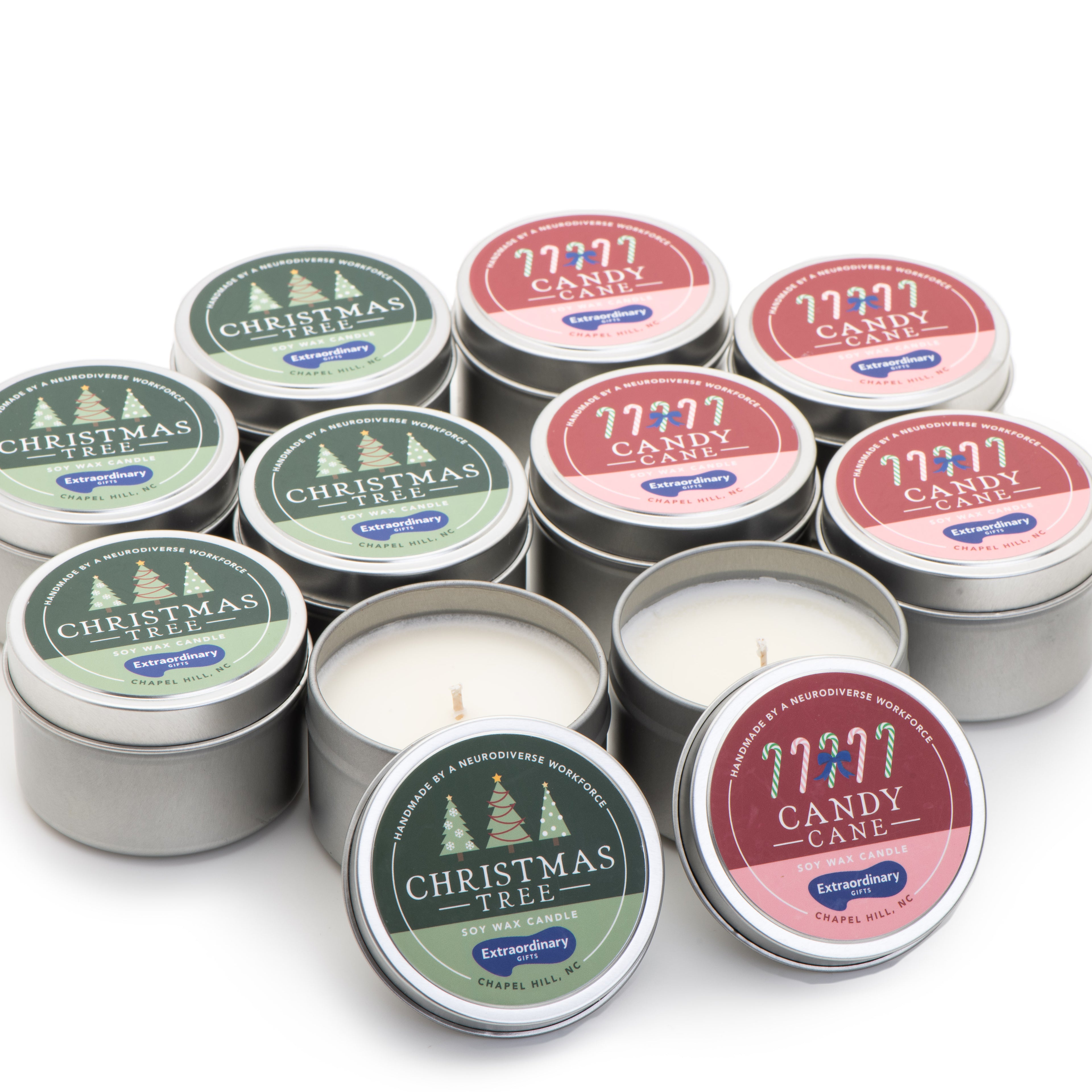Candy Cane & Christmas Tree Candle Tins - Set of 10